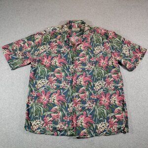 Pusser's Hawaiian Shirt Mens Large Blue Pink Floral Tropical Loop Camp Collar